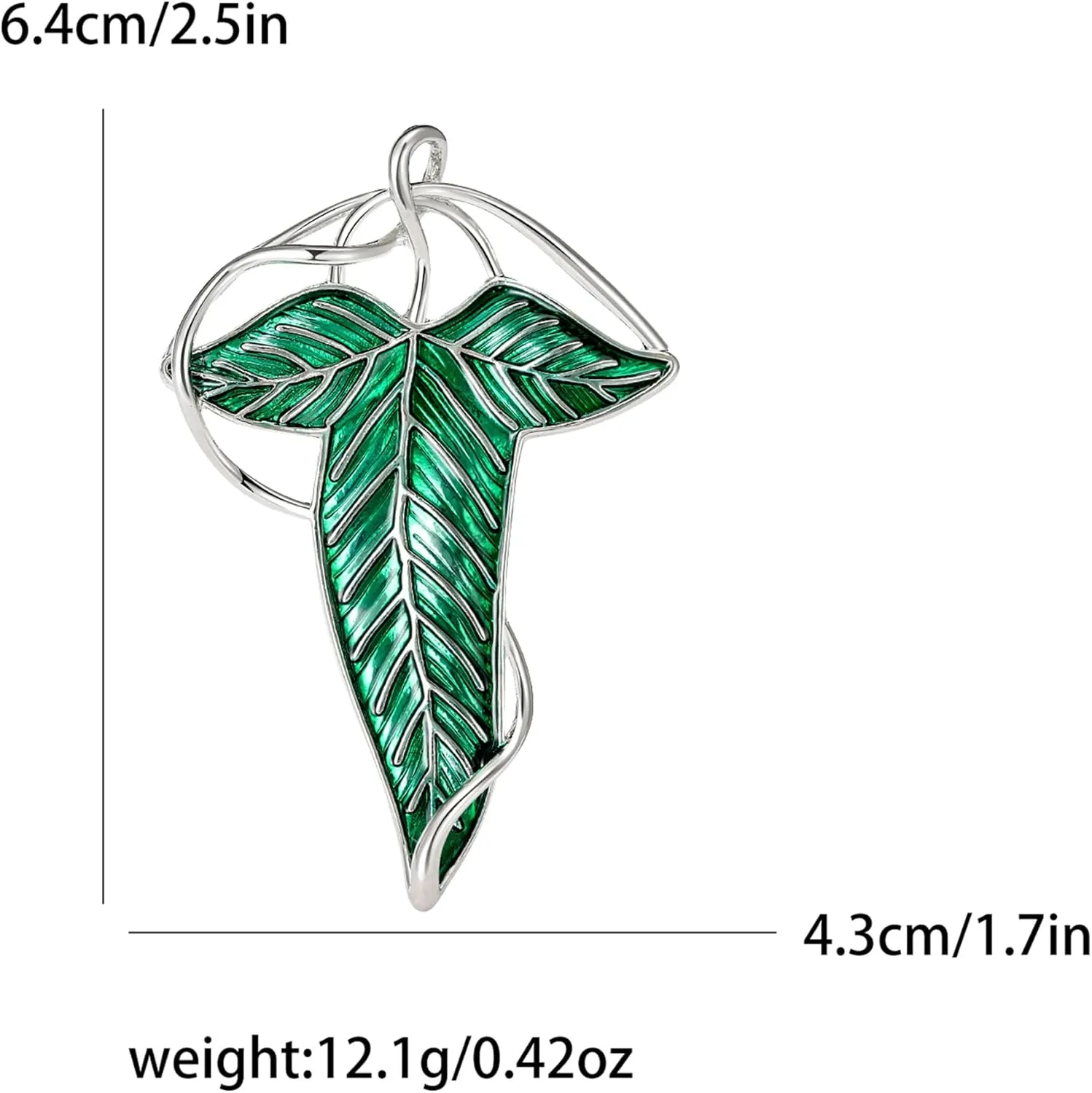 Elegant Elven Green Tree Leaf Enamel Pin Deluxe Brooch for Women and Men | White Gold-Plated Cosplay Jewelry | Cloak Clasp, Suit Pendant, Daily Wear Accessory Silver
