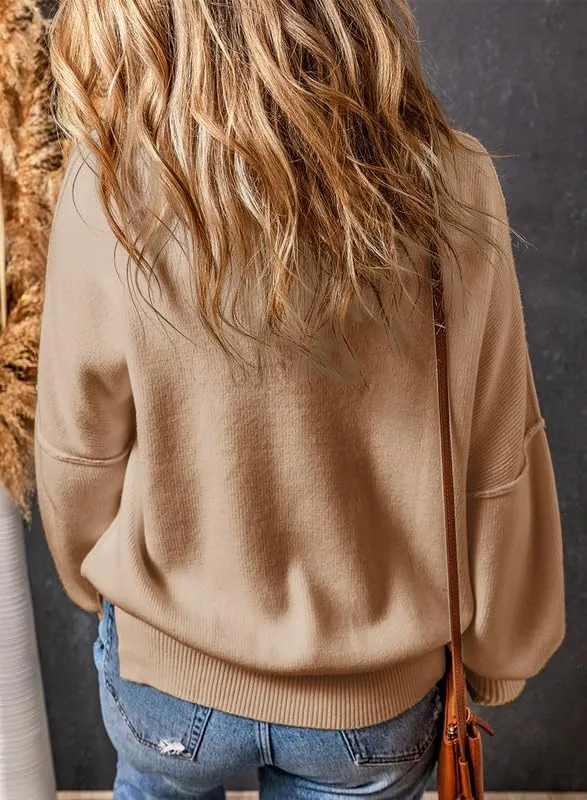 EVALESS Sweaters for Women Fashion 2024 Crewneck Batwing Sleeve Oversized Side Slit Ribbed Knit Pullover Sweater Tops