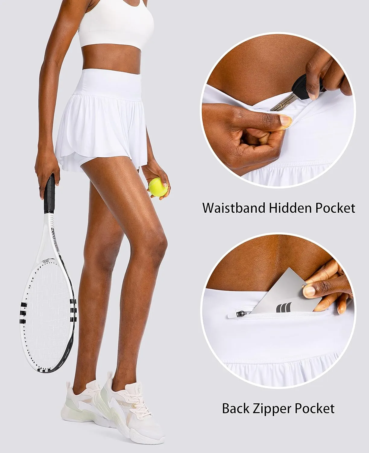 Flowy Running Shorts for Women with 4 Pockets 2 in 1 High Waisted Women's Butterfly Workout Athletic Tennis Skirt Shorts