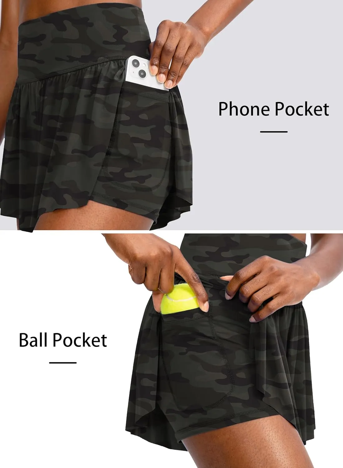 Flowy Running Shorts for Women with 4 Pockets 2 in 1 High Waisted Women's Butterfly Workout Athletic Tennis Skirt Shorts