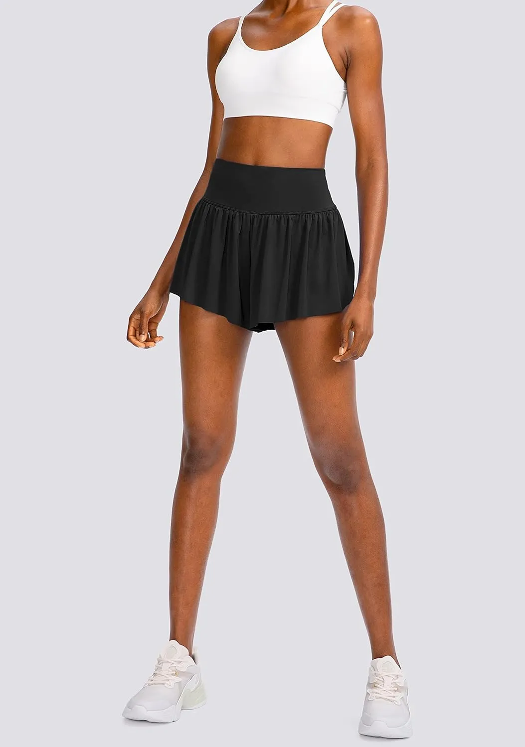 Flowy Running Shorts for Women with 4 Pockets 2 in 1 High Waisted Women's Butterfly Workout Athletic Tennis Skirt Shorts