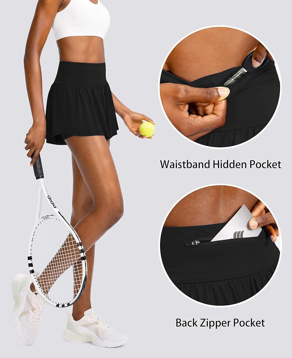 Flowy Running Shorts for Women with 4 Pockets 2 in 1 High Waisted Women's Butterfly Workout Athletic Tennis Skirt Shorts