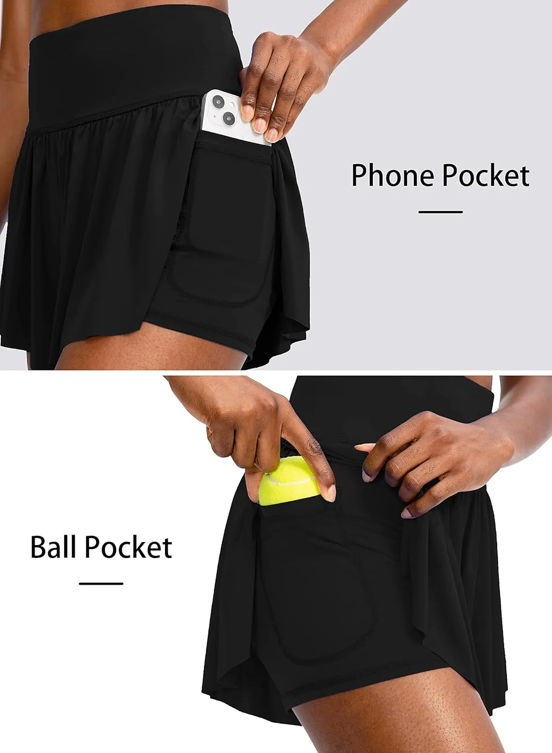 Flowy Running Shorts for Women with 4 Pockets 2 in 1 High Waisted Women's Butterfly Workout Athletic Tennis Skirt Shorts