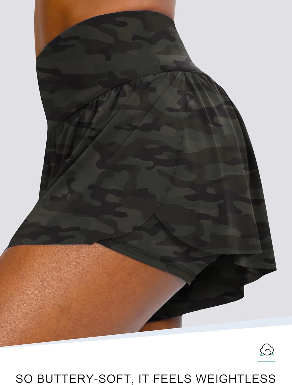 Flowy Running Shorts for Women with 4 Pockets 2 in 1 High Waisted Women's Butterfly Workout Athletic Tennis Skirt Shorts
