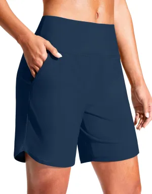G Gradual Women's 7" Quick Dry Swim Board Shorts Swimming Bottoms High Waisted Beach Shorts for Women with Liner Pockets