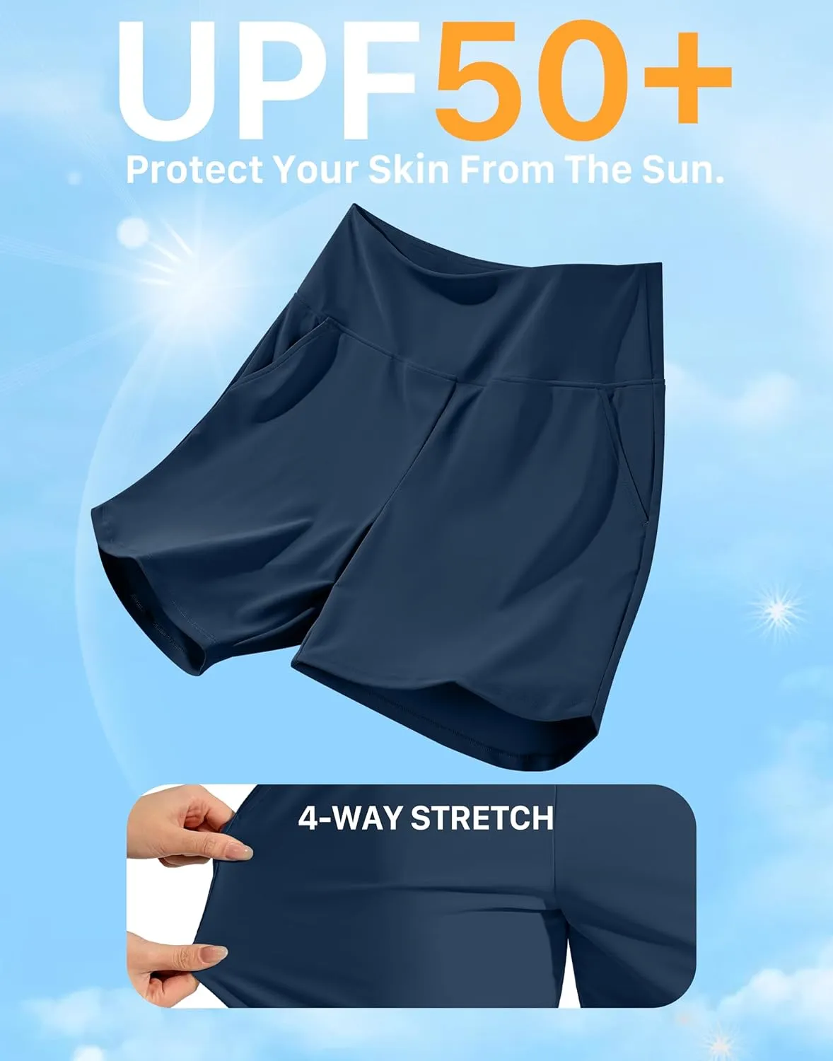 G Gradual Women's 7" Quick Dry Swim Board Shorts Swimming Bottoms High Waisted Beach Shorts for Women with Liner Pockets