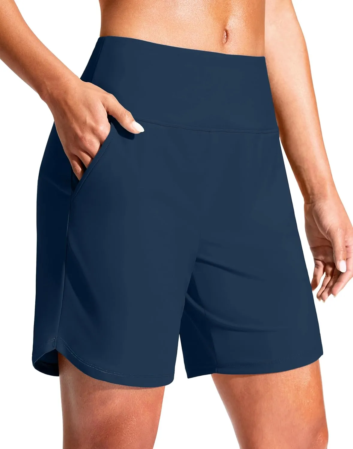 G Gradual Women's 7" Quick Dry Swim Board Shorts Swimming Bottoms High Waisted Beach Shorts for Women with Liner Pockets