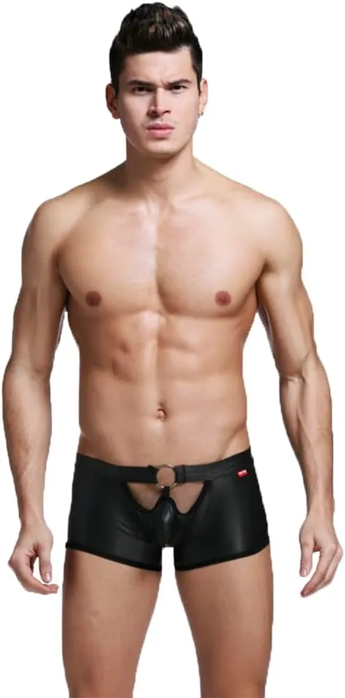 Gay Men's Imitation Leather Sexy Wetlook Boxer Shorts Underwear
