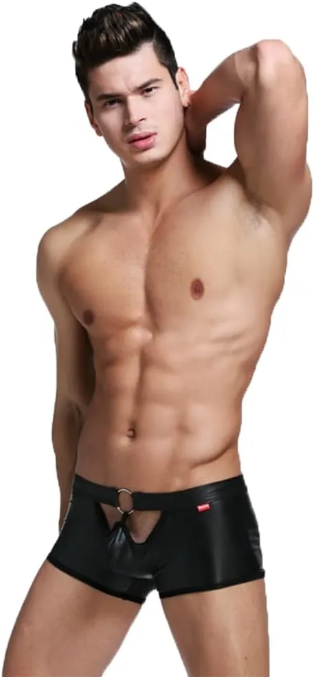 Gay Men's Imitation Leather Sexy Wetlook Boxer Shorts Underwear