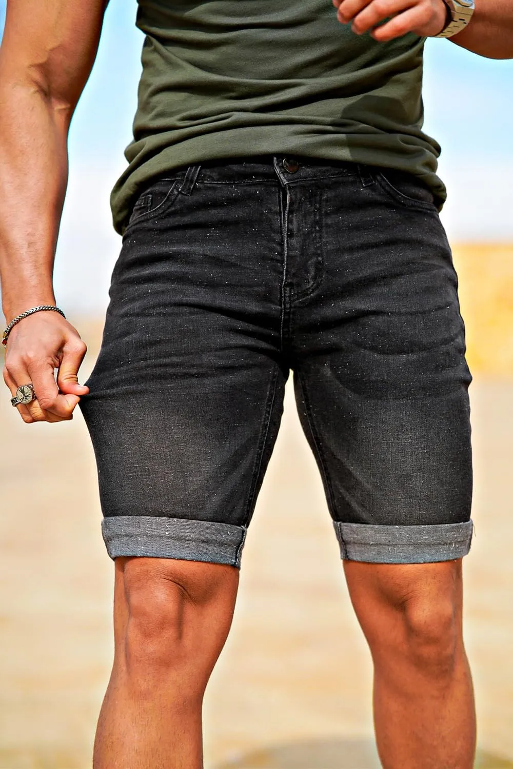GINGTTO Men's Denim Shorts Slim Fit Stretch Short Jeans