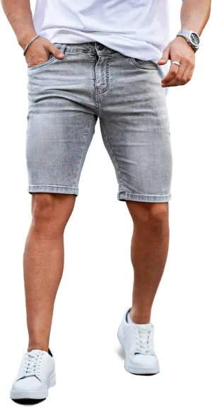 GINGTTO Men's Denim Shorts Slim Fit Stretch Short Jeans