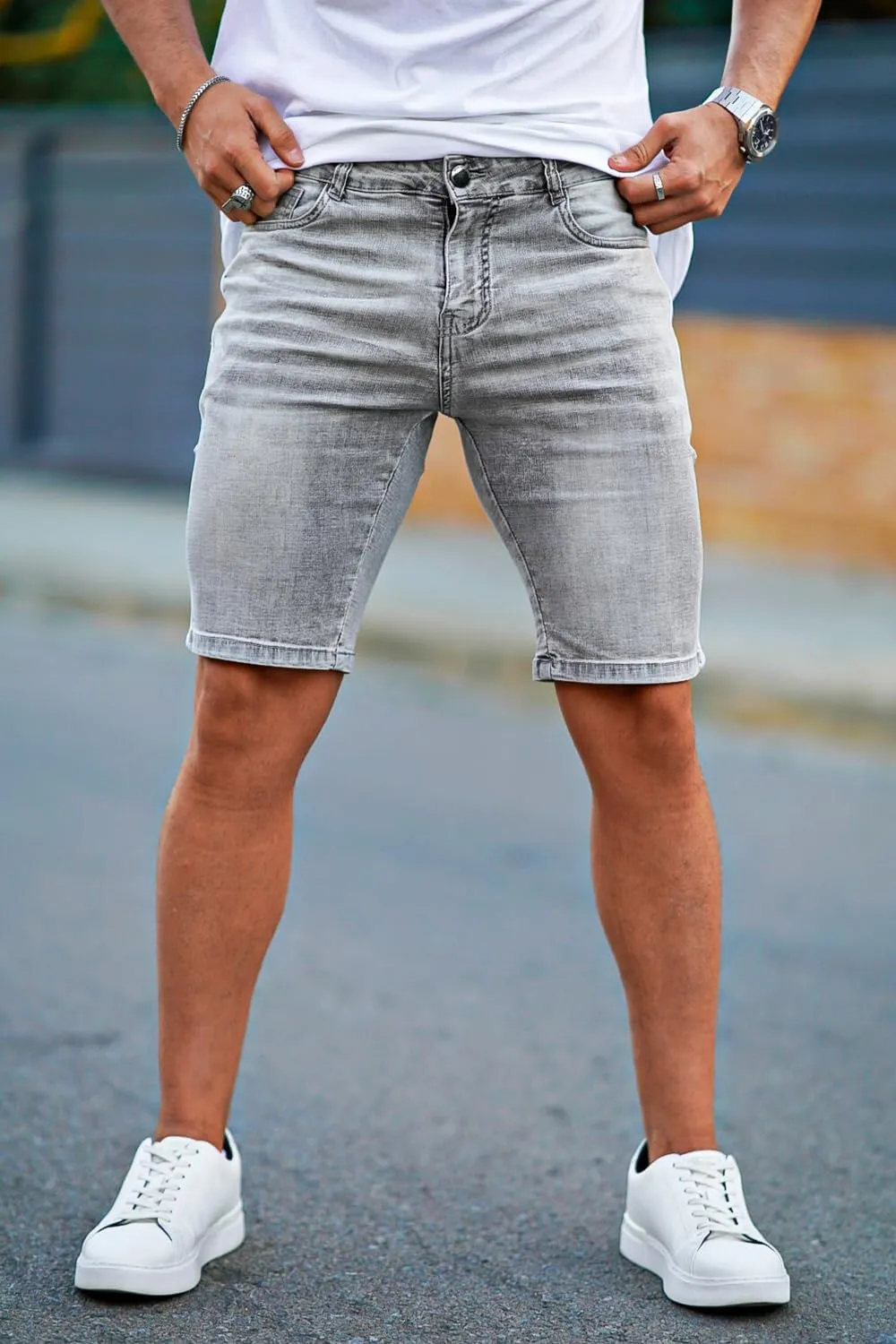 GINGTTO Men's Denim Shorts Slim Fit Stretch Short Jeans