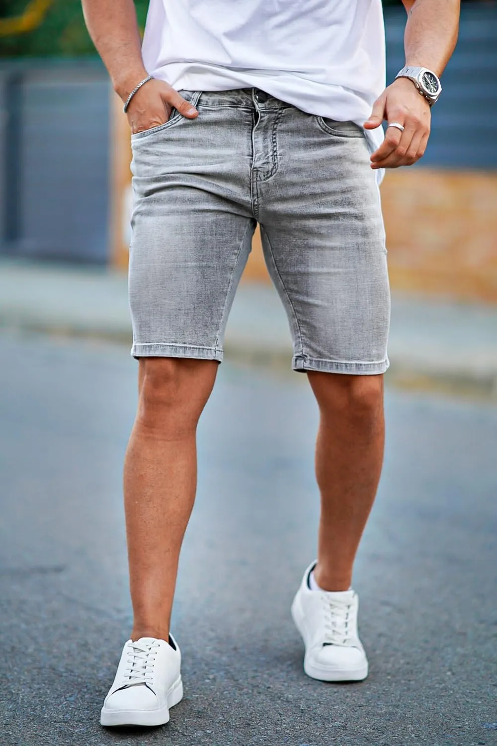 GINGTTO Men's Denim Shorts Slim Fit Stretch Short Jeans