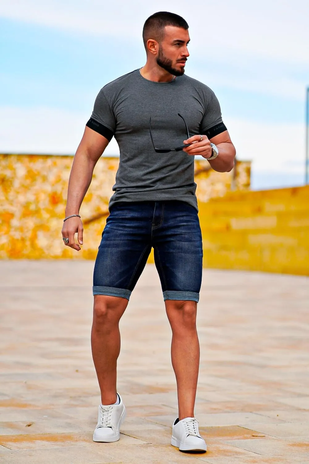 GINGTTO Men's Denim Shorts Slim Fit Stretch Short Jeans