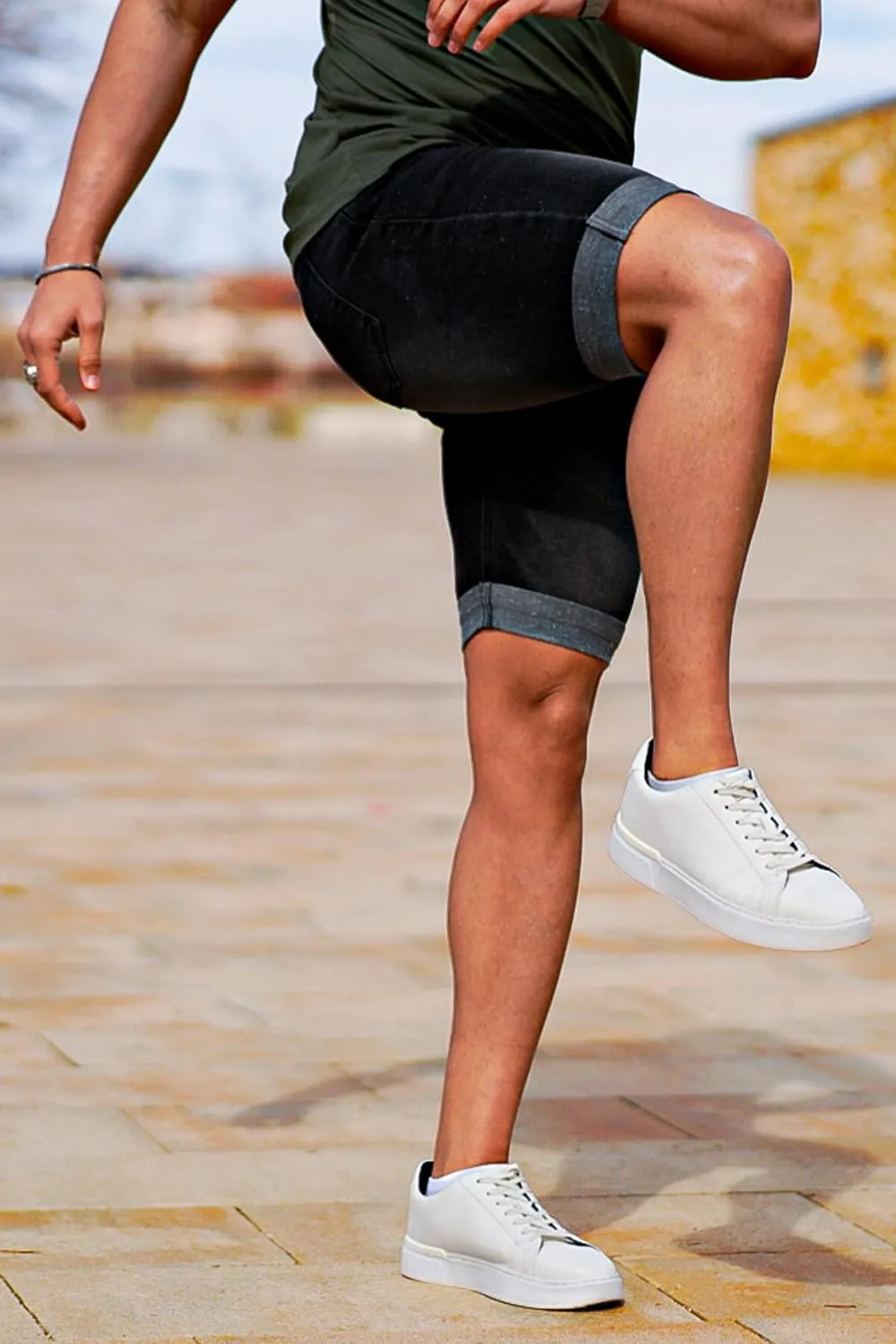 GINGTTO Men's Denim Shorts Slim Fit Stretch Short Jeans