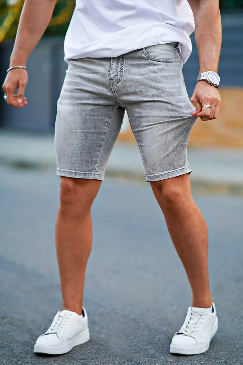 GINGTTO Men's Denim Shorts Slim Fit Stretch Short Jeans