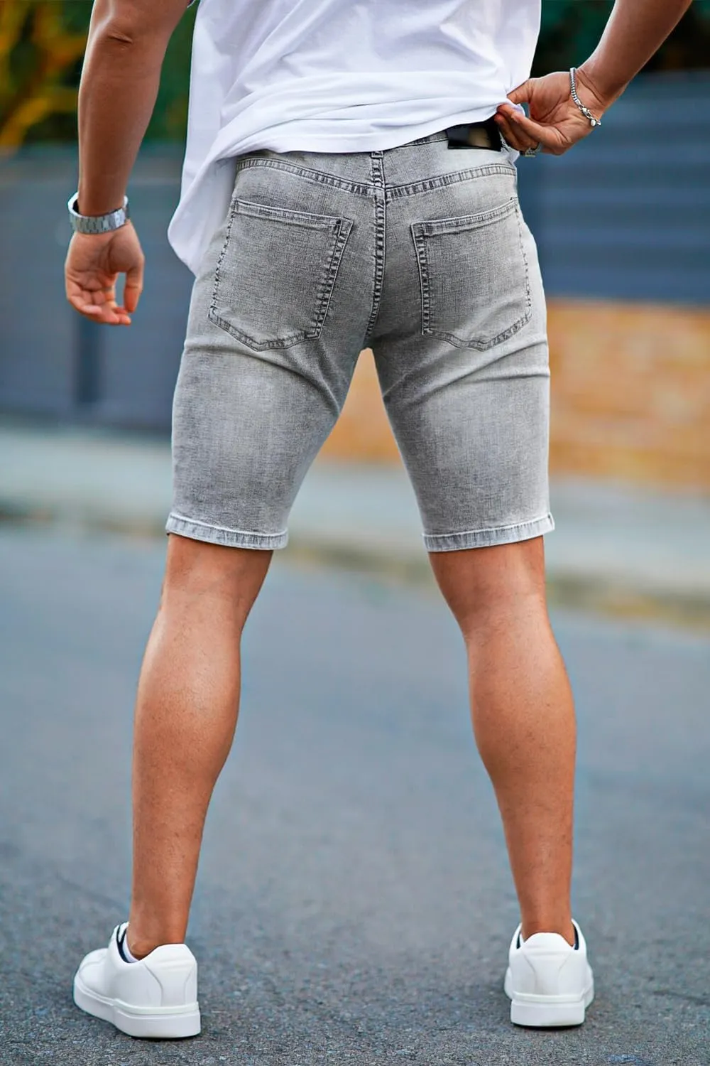 GINGTTO Men's Denim Shorts Slim Fit Stretch Short Jeans