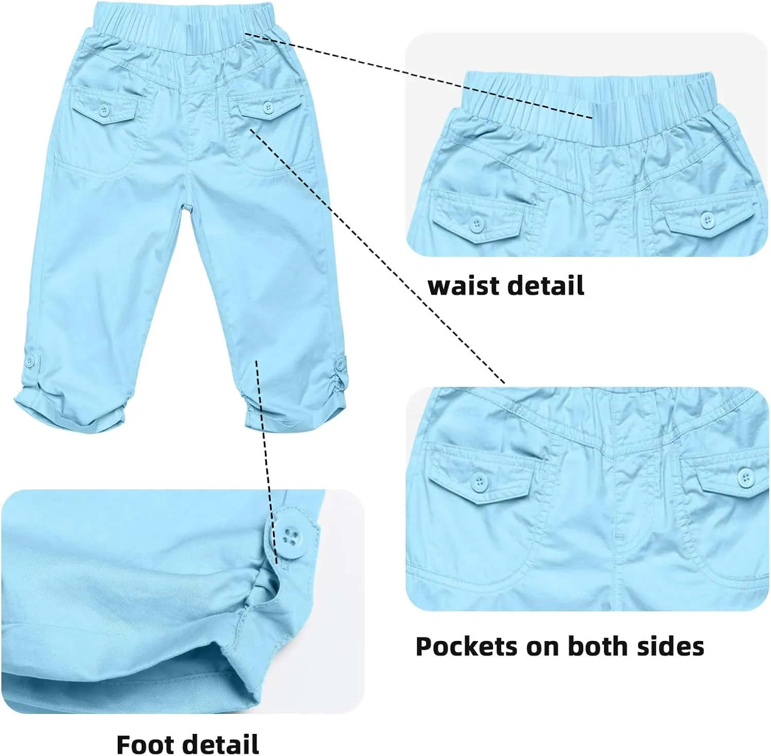 Girls Shorts for Kids Cotton Elastic Waist with Cargo Pockets