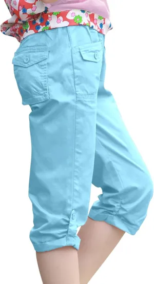 Girls Shorts for Kids Cotton Elastic Waist with Cargo Pockets