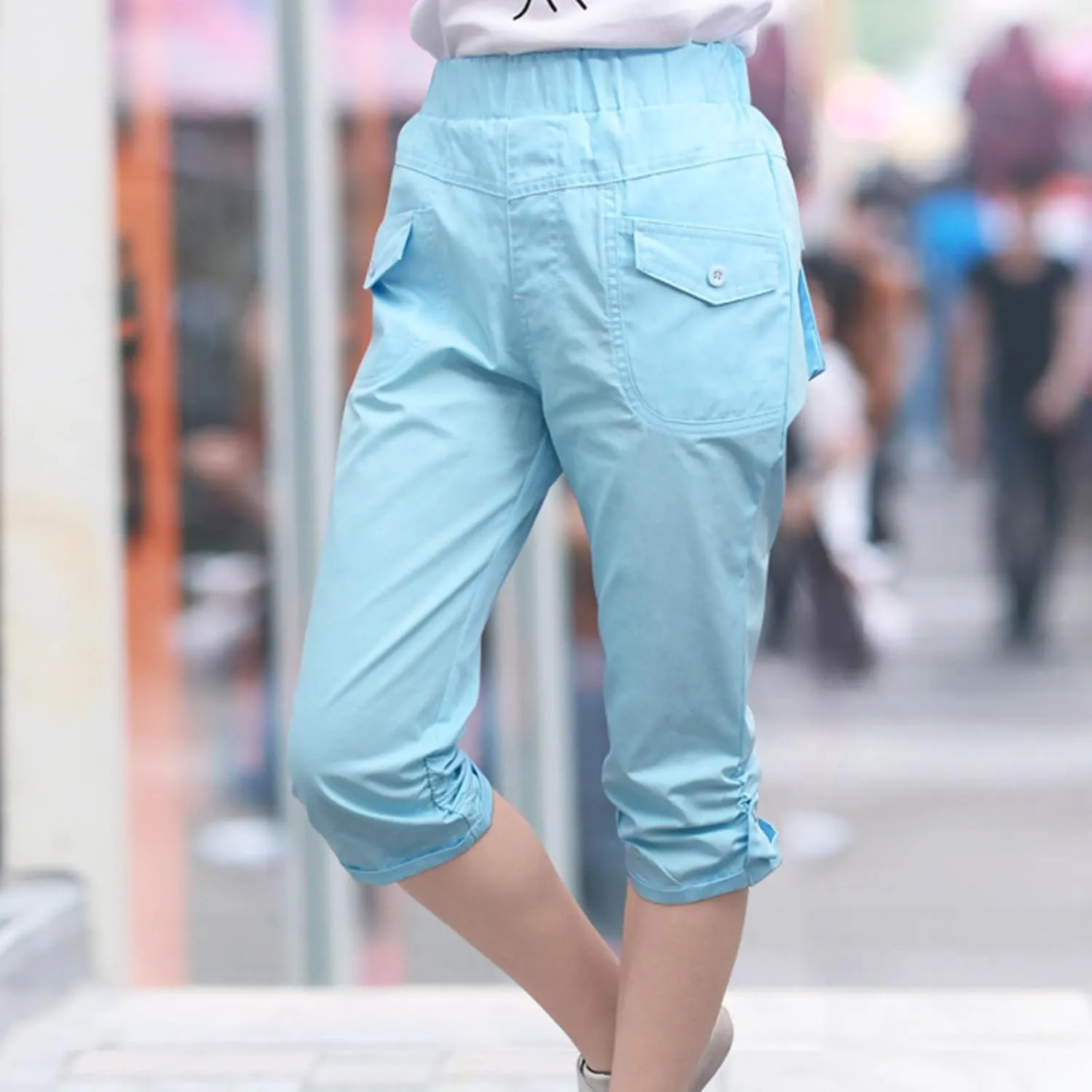 Girls Shorts for Kids Cotton Elastic Waist with Cargo Pockets