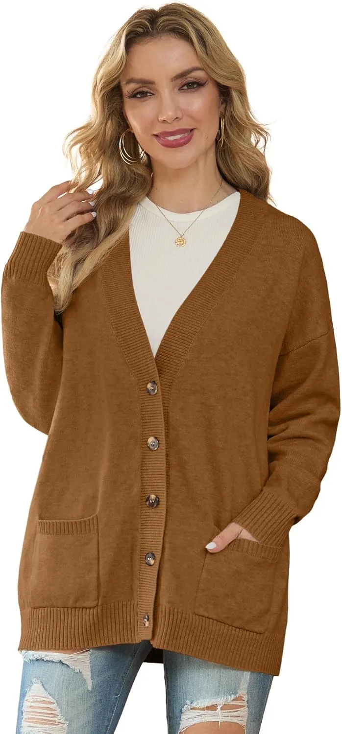 GRECERELLE Women's 2024 Fall Cardigan Sweaters Oversized Open Front Button Knit Outwear Coats with Pockets