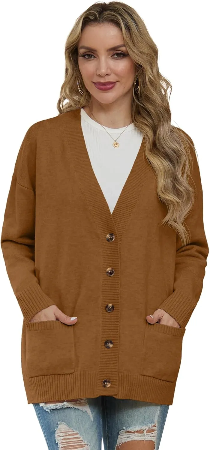 GRECERELLE Women's 2024 Fall Cardigan Sweaters Oversized Open Front Button Knit Outwear Coats with Pockets