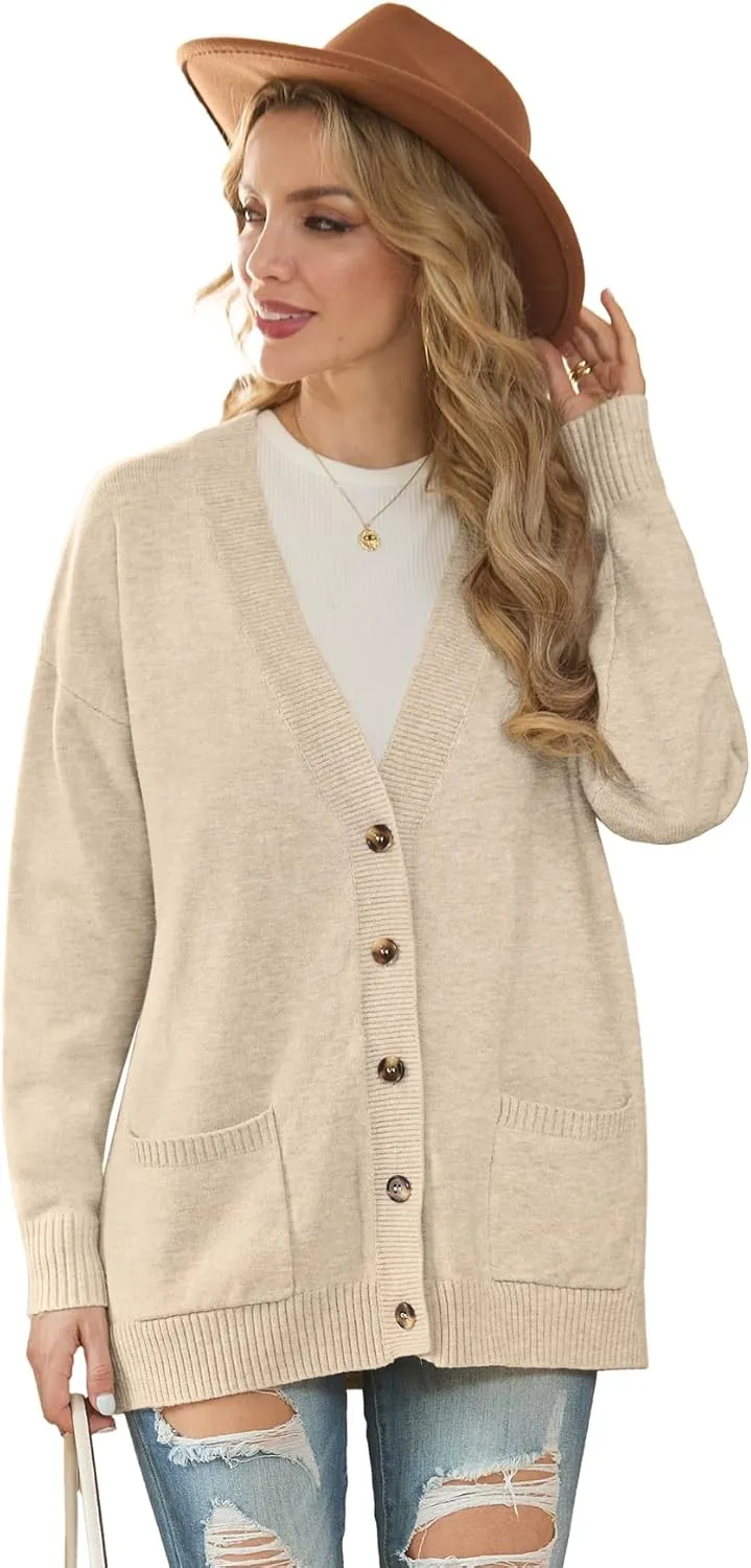 GRECERELLE Women's 2024 Fall Cardigan Sweaters Oversized Open Front Button Knit Outwear Coats with Pockets