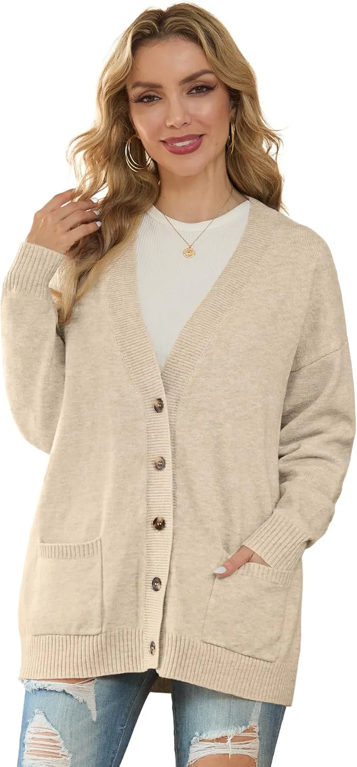 GRECERELLE Women's 2024 Fall Cardigan Sweaters Oversized Open Front Button Knit Outwear Coats with Pockets