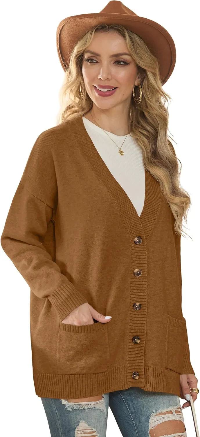 GRECERELLE Women's 2024 Fall Cardigan Sweaters Oversized Open Front Button Knit Outwear Coats with Pockets