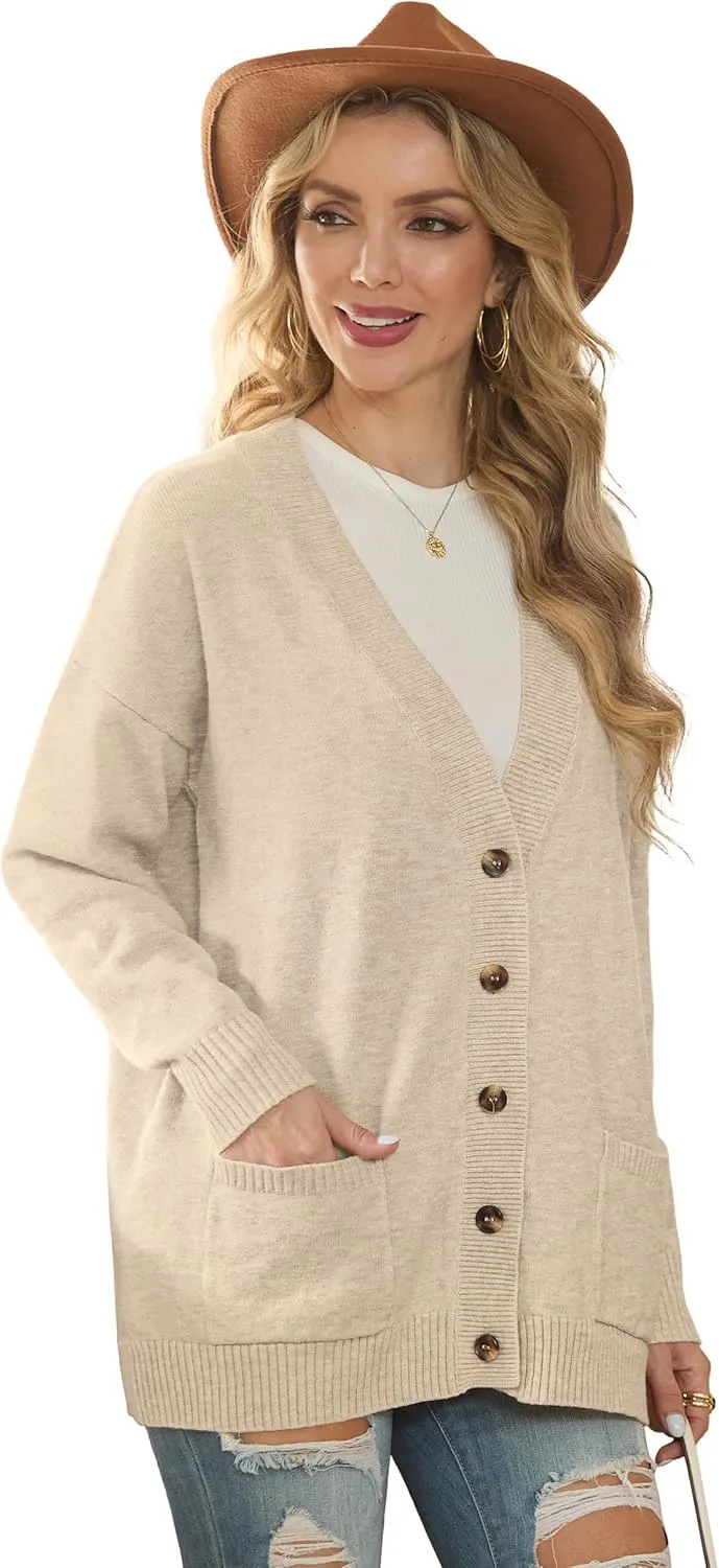 GRECERELLE Women's 2024 Fall Cardigan Sweaters Oversized Open Front Button Knit Outwear Coats with Pockets