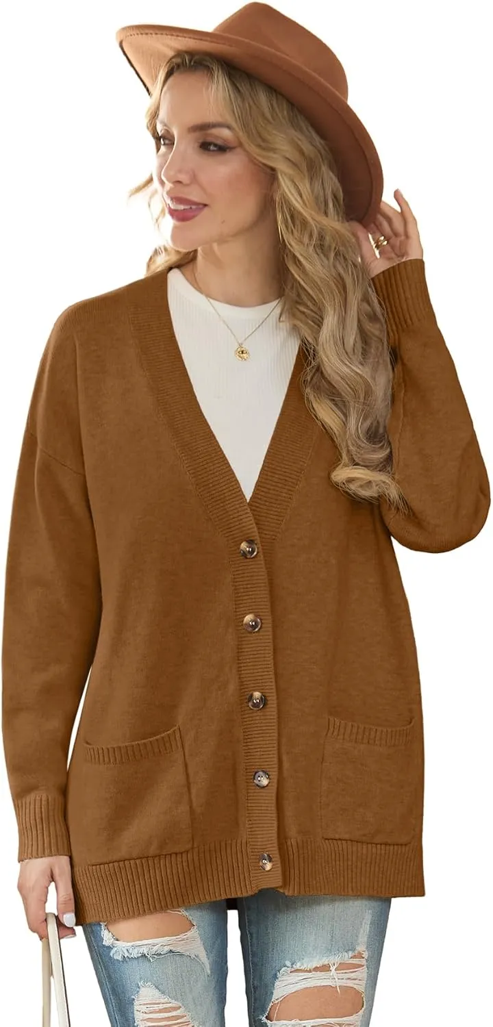 GRECERELLE Women's 2024 Fall Cardigan Sweaters Oversized Open Front Button Knit Outwear Coats with Pockets