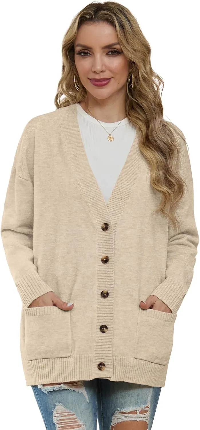 GRECERELLE Women's 2024 Fall Cardigan Sweaters Oversized Open Front Button Knit Outwear Coats with Pockets