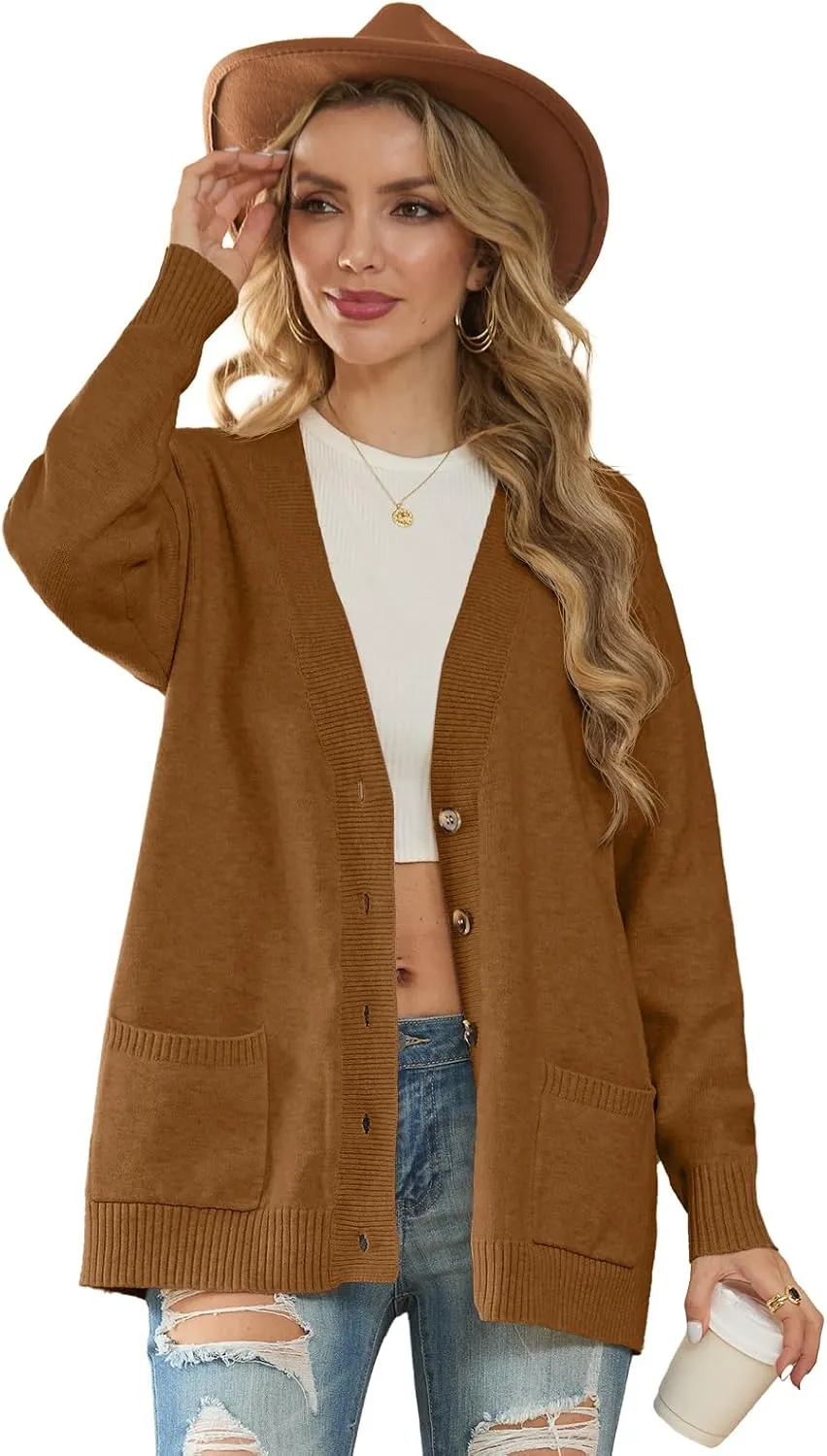 GRECERELLE Women's 2024 Fall Cardigan Sweaters Oversized Open Front Button Knit Outwear Coats with Pockets