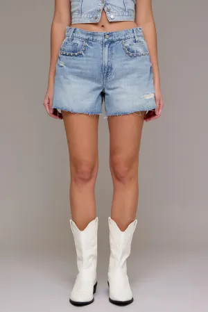  Hidden Jeans Pearl Embellished Medium Wash Shorts