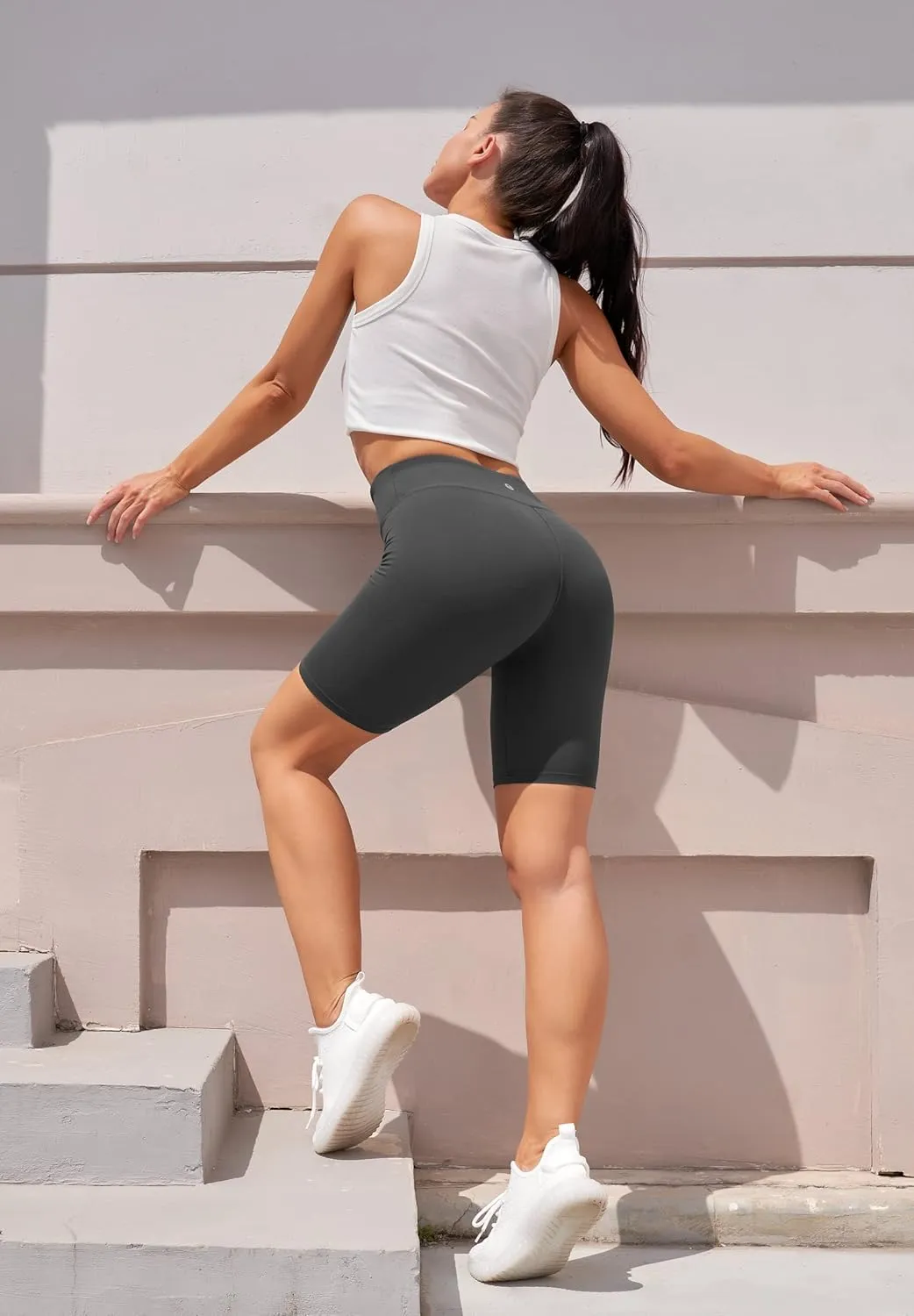 IUGA Biker Shorts for Women High Waist, Ultra Soft Womens Workout Shorts with Inner Pocket Opaque Yoga Gym Running Shorts 8"