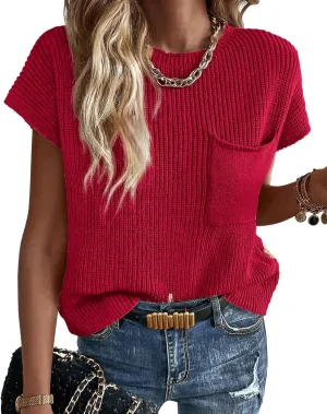KIRUNDO Short Sleeve Sweater for Women 2025 Casual Sweater Vest Cotton Knit Pullover Tank Tops Trendy Spring Summer Outfits