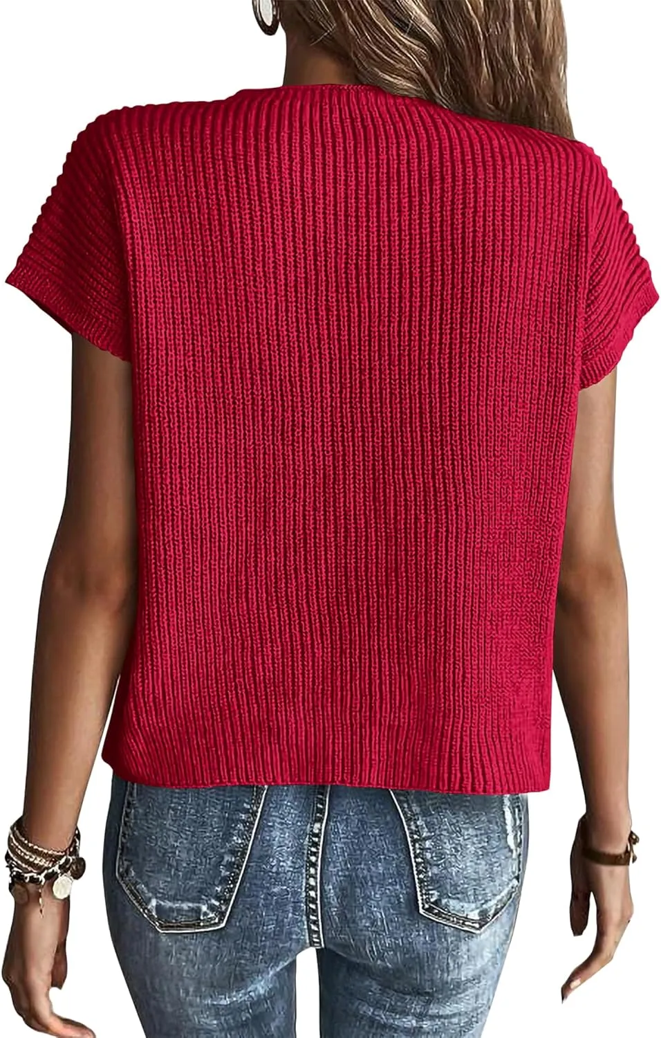 KIRUNDO Short Sleeve Sweater for Women 2025 Casual Sweater Vest Cotton Knit Pullover Tank Tops Trendy Spring Summer Outfits