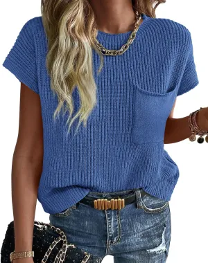 KIRUNDO Short Sleeve Sweater for Women 2025 Casual Sweater Vest Cotton Knit Pullover Tank Tops Trendy Spring Summer Outfits