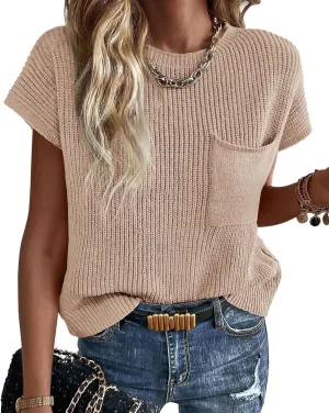KIRUNDO Short Sleeve Sweater for Women 2025 Casual Sweater Vest Cotton Knit Pullover Tank Tops Trendy Spring Summer Outfits