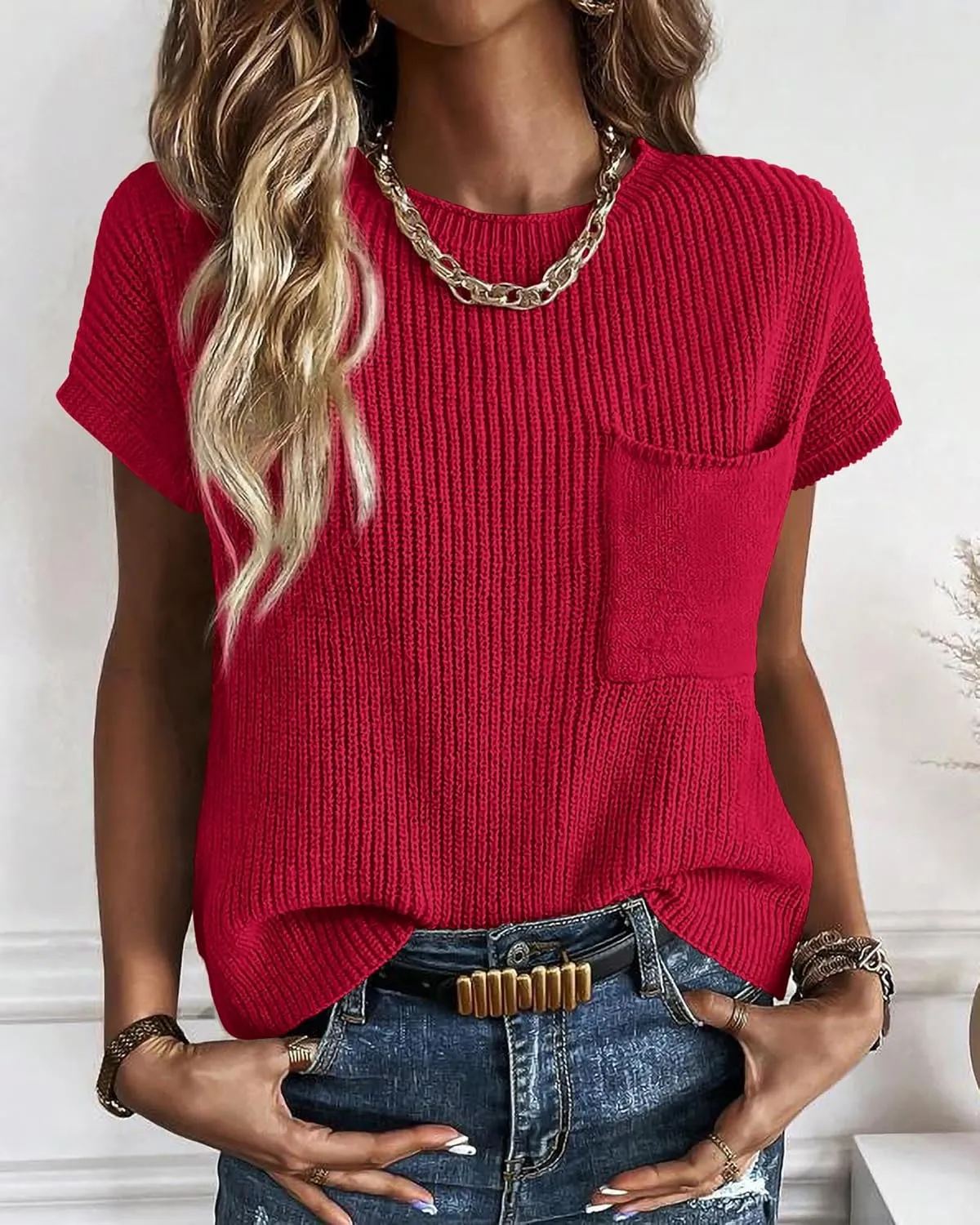 KIRUNDO Short Sleeve Sweater for Women 2025 Casual Sweater Vest Cotton Knit Pullover Tank Tops Trendy Spring Summer Outfits