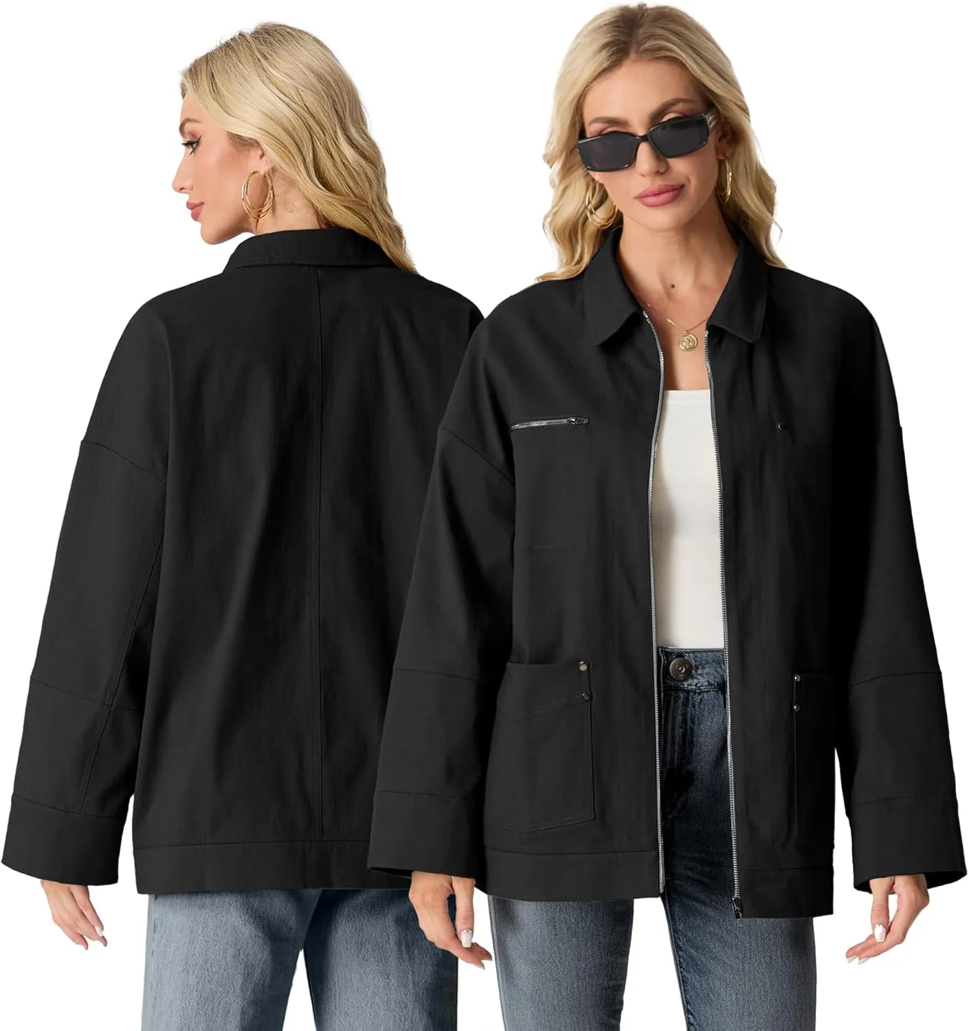 Lepunuo Women's Oversized Casual Jackets Zip Up Long Sleeve Military Utility Anorak Coat Fall Fashion 2024 Trendy Outwear