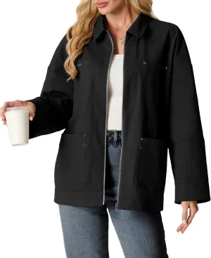 Lepunuo Women's Oversized Casual Jackets Zip Up Long Sleeve Military Utility Anorak Coat Fall Fashion 2024 Trendy Outwear