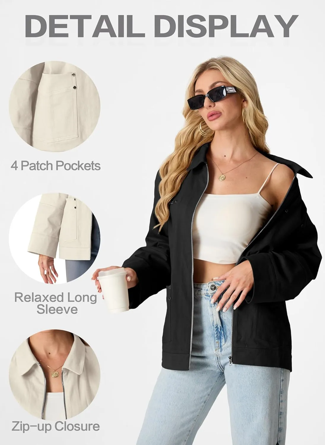 Lepunuo Women's Oversized Casual Jackets Zip Up Long Sleeve Military Utility Anorak Coat Fall Fashion 2024 Trendy Outwear