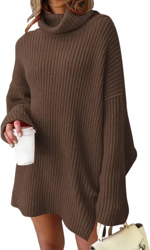 LILLUSORY Womens Turtleneck Oversized Long Sweater Dress 2025 Plus Size Tunic Pullover Knit Fall Dresses