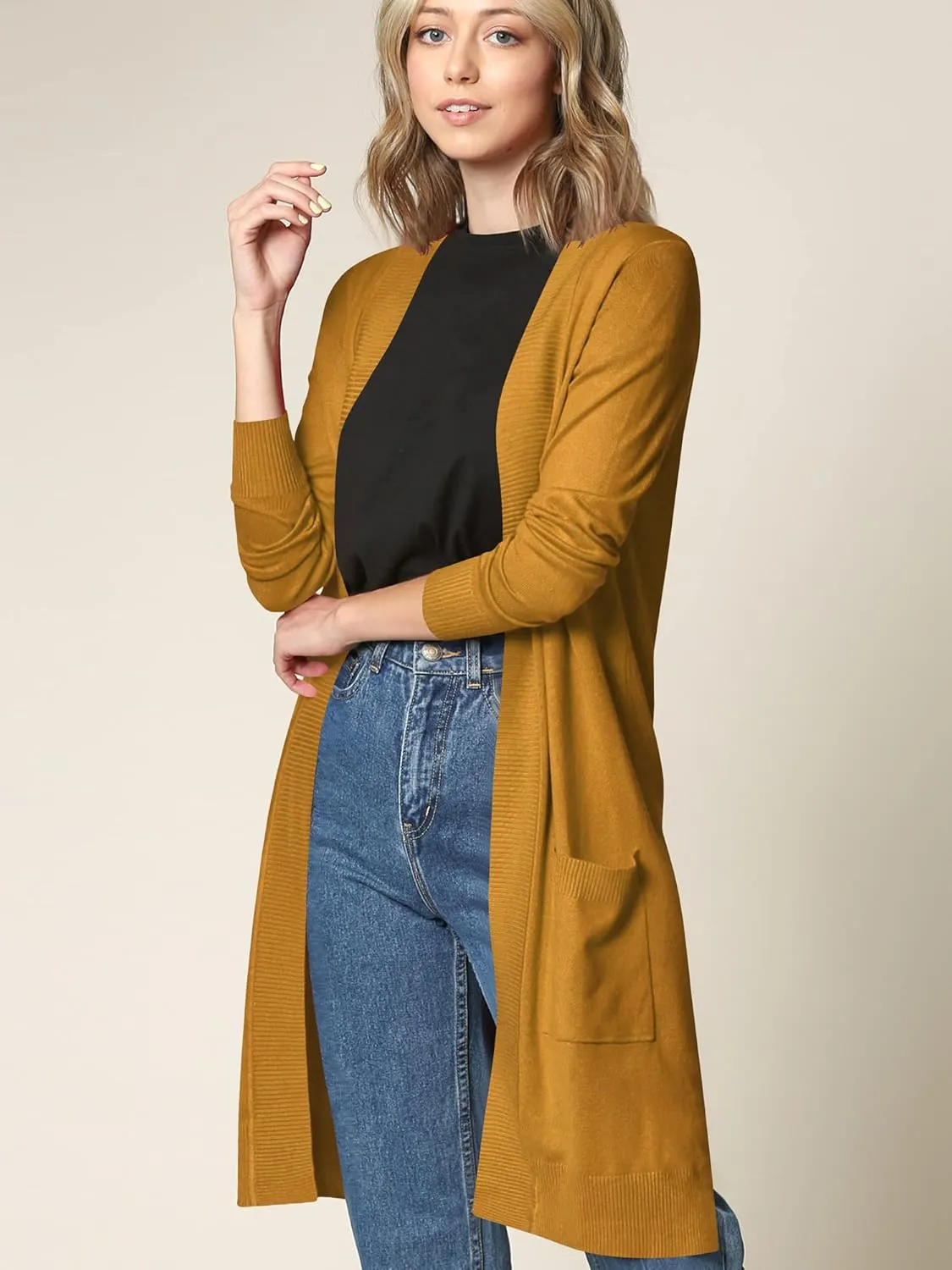 Made By Johnny Women's Open Front Casual Long Sleeve Knit Classic Sweaters Cardigan with Pockets