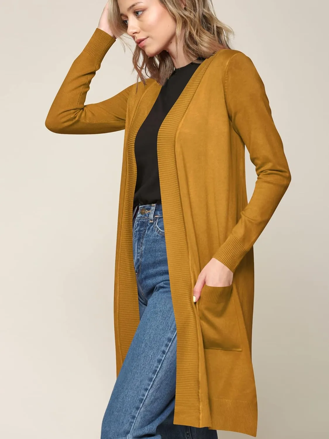 Made By Johnny Women's Open Front Casual Long Sleeve Knit Classic Sweaters Cardigan with Pockets