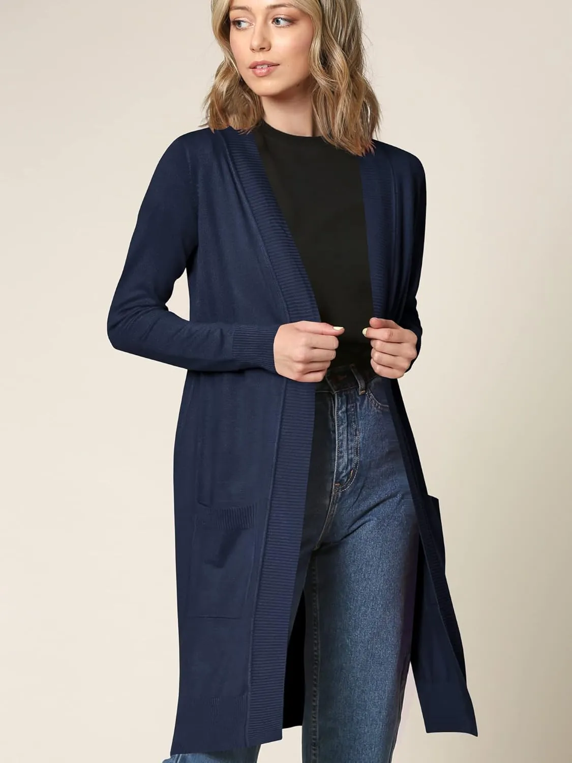 Made By Johnny Women's Open Front Casual Long Sleeve Knit Classic Sweaters Cardigan with Pockets