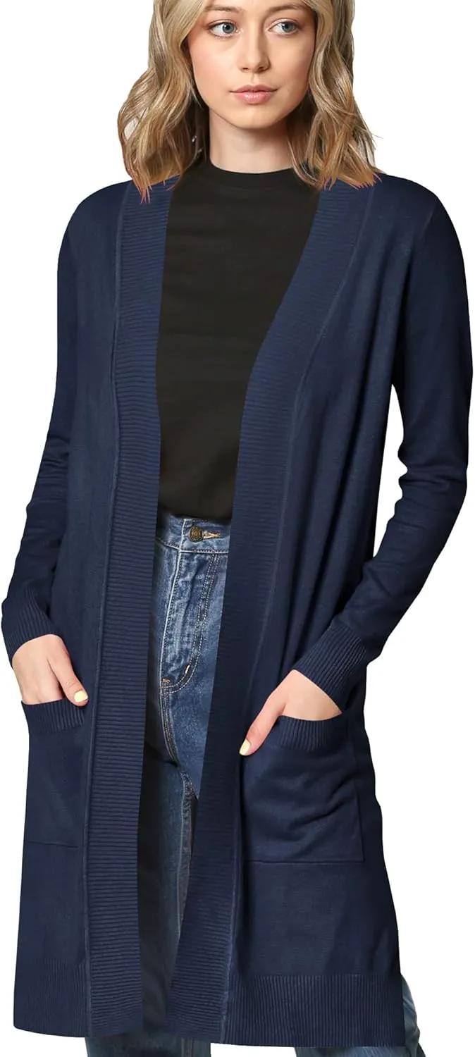 Made By Johnny Women's Open Front Casual Long Sleeve Knit Classic Sweaters Cardigan with Pockets