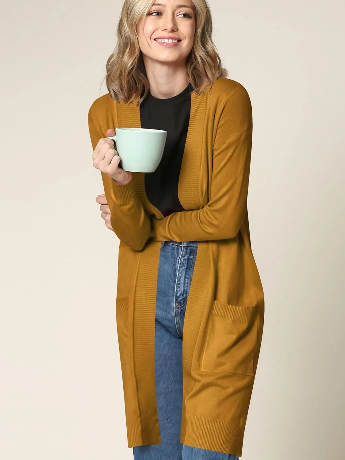 Made By Johnny Women's Open Front Casual Long Sleeve Knit Classic Sweaters Cardigan with Pockets