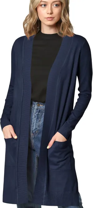 Made By Johnny Women's Open Front Casual Long Sleeve Knit Classic Sweaters Cardigan with Pockets